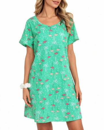 UVN Nightgown for Women Short Sleeve Sleepwear Nightshirt Casual Sleepshirts Loose Print Pajamas Night Dresses