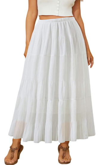 UVN Skirts for Women Summer Chiffon Pleated A-Line Long Skirt Elastic High Waist Swing Tiered Boho Beach Floral Print Maxi Skirts