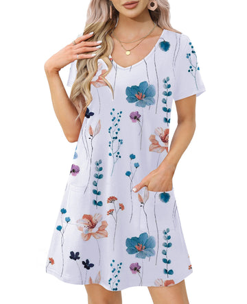 UVN Summer Dresses for Women V Neck Short Sleeve T Shirt Dress Casual Beach Sundress with Pockets