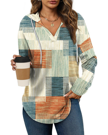 UVN Fall Hoodies for Women Long Sleeve V Neck Hooded Sweatshirts Ladies Loose Casual Drawstring Pullover Tops