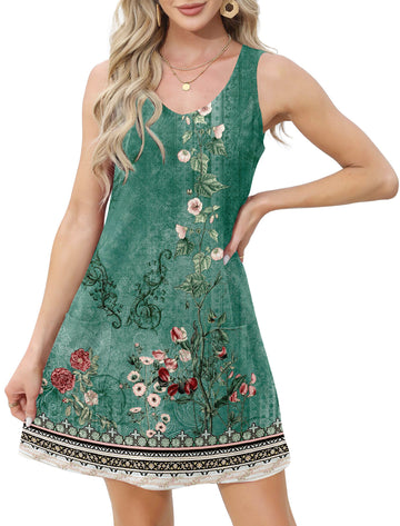 UVN Summer Dresses for Women V Neck Sleeveless T Shirt Dress Casual Beach Sundress with Pockets