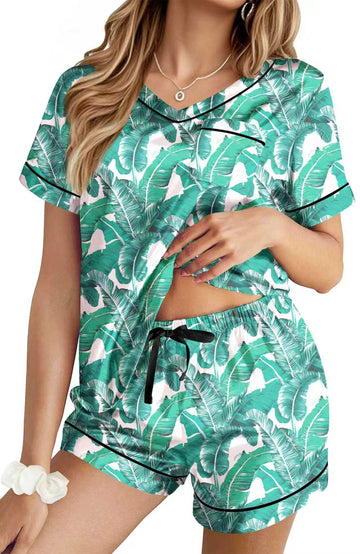 UVN Pajamas for Women Summer Short Sleeve Tops and Shorts Soft Satin Silk Pj Set Sleepwear Loungewear 2 Piece Outfit
