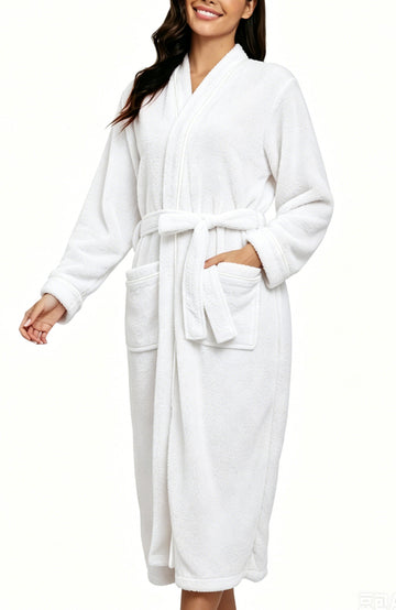 UVN Women Robes Winter Long Sleeve Bathrobe Plush Warm Premium Robe Soft Fluffy Sleepwear Nightgown with Pockets