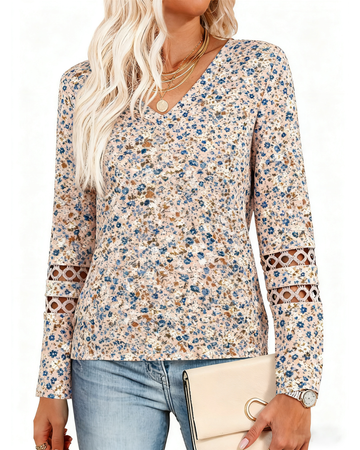 UVN Fall Blouses for Women Long Sleeve V Neck Tunic Tops Casual Hollow Out Curved Hem Dressy Shirts