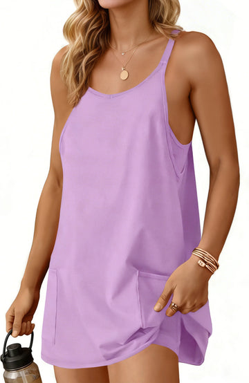 UVN Summer Dresses for Women Sleeveless Casual Shorts Jumpsuits Spaghetti Straps Romper Sundress with Pockets