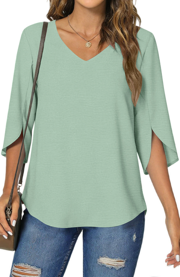 UVN Womens Blouses 3/4 Sleeve V Neck Summer Shirts for Women Chiffon Dressy Casual Tunic Tops