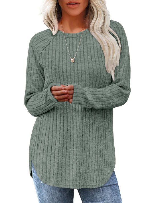 UVN Long Sleeve Shirt for Women Fall Casual Blouses Ladies Loose Fit Crew Neck Tunic Tops