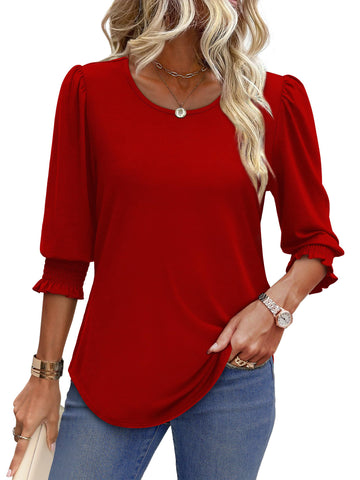 UVN Summer Blouses for Women 3/4 Sleeve Shirts Ladies Casual Crew Neck Womens Tunic Tops
