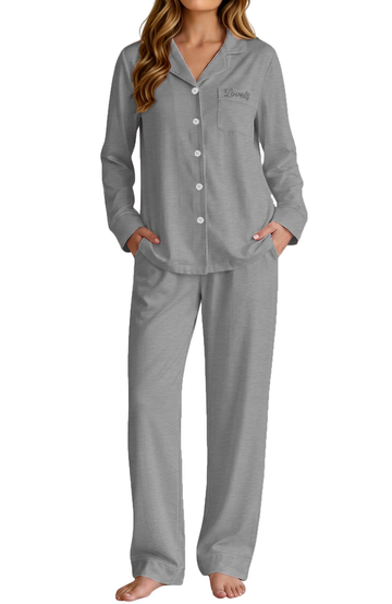 UVN Pajama for Women Embroidered Button Up Sleepwear with Drawstring Pocket Pants Ladies Casual Lounge Set