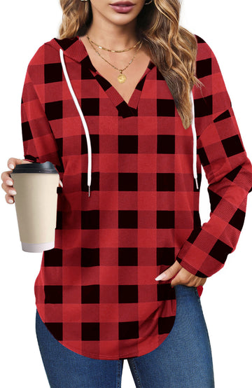 UVN Fall Hoodies for Women Long Sleeve V Neck Hooded Sweatshirts Ladies Loose Casual Drawstring Pullover Tops