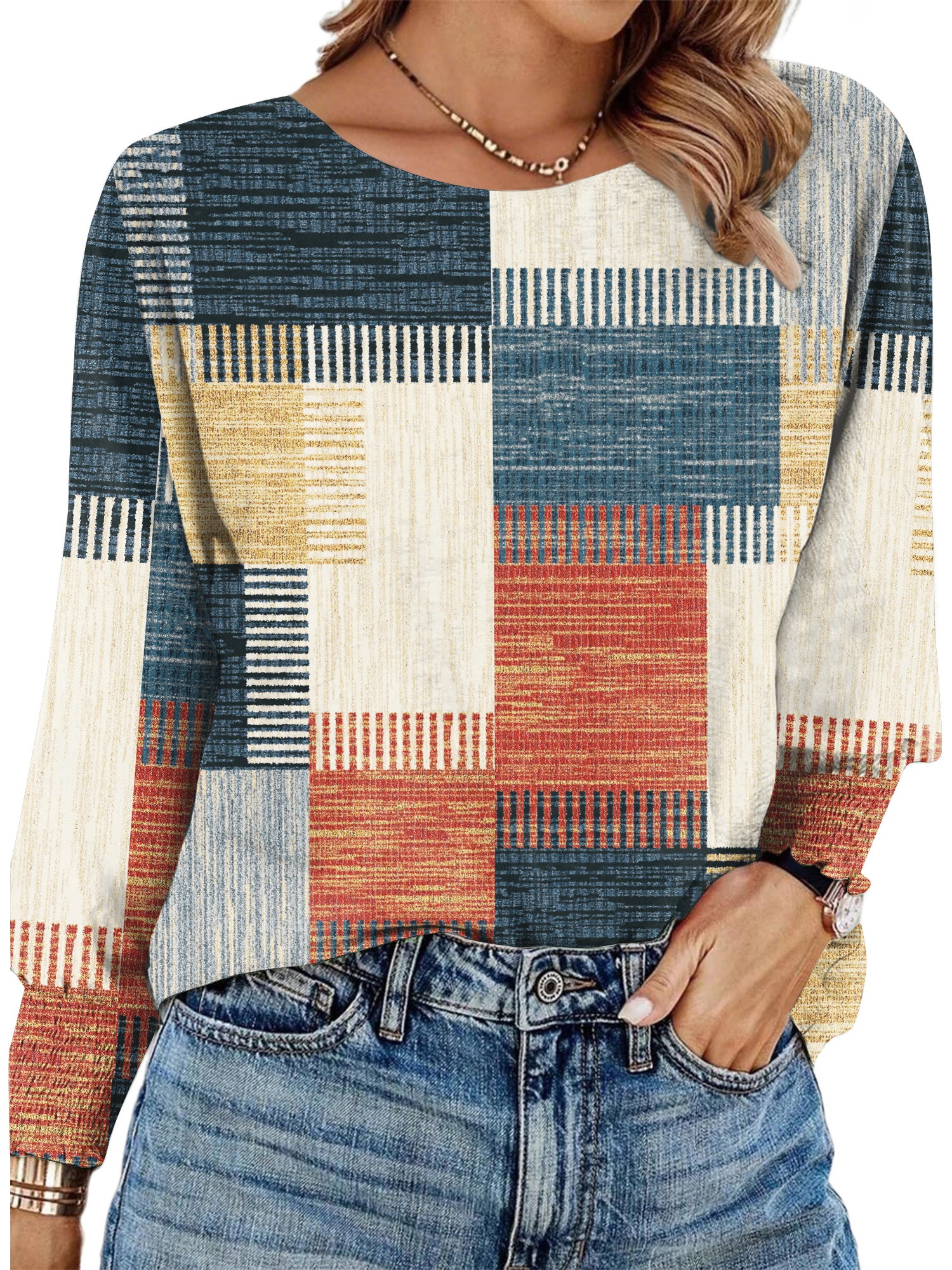 UVN Crewneck Blouse for Women Fall Long Sleeve T-Shirts Casual Tees Ladies Loose Tops