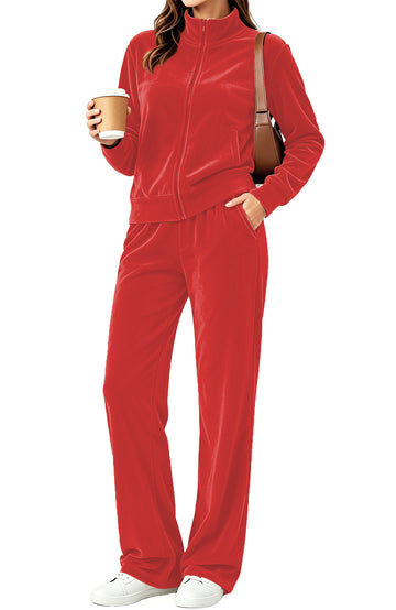 UVN Velour Outfit Set for Women 2 Piece Lounge Sets Casual Full Zip Top and Wide Leg Pants Ladies Fall Tracksuit with Pocket
