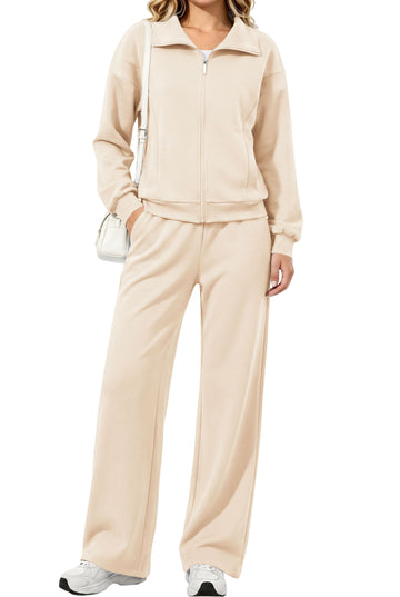 UVN Two Piece Sets for Women Fall Winter Fashion Tracksuit Outfits Lapel Long Sleeve Zip Up Tops and Pants Lounge Sets