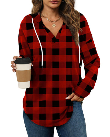 UVN Fall Hoodies for Women Long Sleeve V Neck Hooded Sweatshirts Ladies Loose Casual Drawstring Pullover Tops