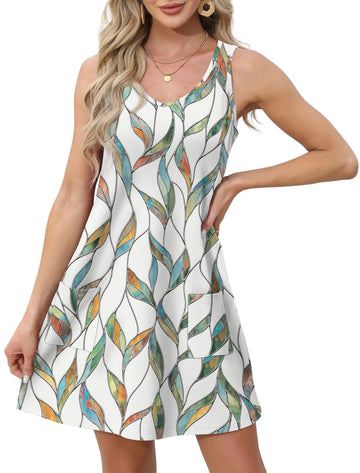 UVN Summer Dresses for Women V Neck Sleeveless T Shirt Dress Casual Beach Sundress with Pockets