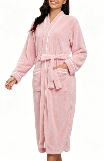 UVN Women Robes Winter Long Sleeve Bathrobe Plush Warm Premium Robe Soft Fluffy Sleepwear Nightgown with Pockets