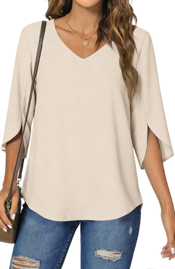 UVN Womens Blouses 3/4 Sleeve V Neck Summer Shirts for Women Chiffon Dressy Casual Tunic Tops