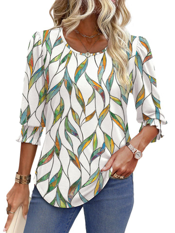 UVN Summer Blouses for Women 3/4 Sleeve Shirts Ladies Casual Crew Neck Womens Tunic Tops