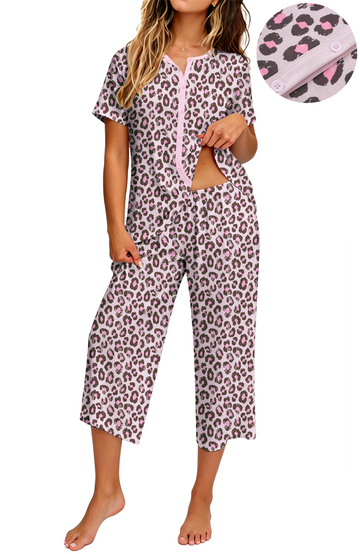 UVN Womens Pajama Sets Short Sleeve Button Down Tops and Capri Pants 2 Piece Outfit Soft Pjs Sleepwear Loungewear with Pockets