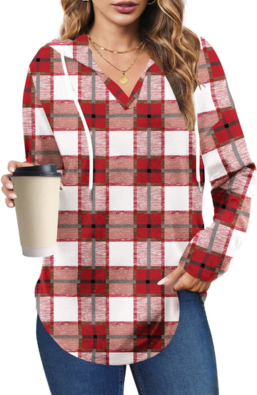 UVN Fall Hoodies for Women Long Sleeve V Neck Hooded Sweatshirts Ladies Loose Casual Drawstring Pullover Tops