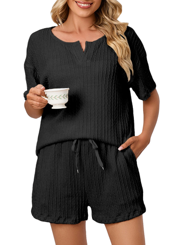 UVN 2 Piece Pajama Sets for Women Short Sleeve Top and Shorts Sleepwear Casual Lounge Set with Pockets