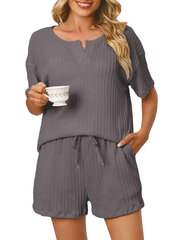 UVN 2 Piece Pajama Sets for Women Short Sleeve Top and Shorts Sleepwear Casual Lounge Set with Pockets