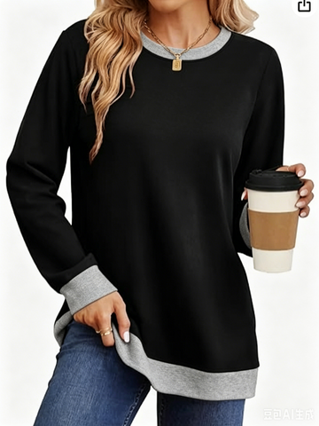UVN Sweatshirts for Women Casual Long Sleeve Shirts Loose Fit Pleated Front Crewneck Tunic Tops