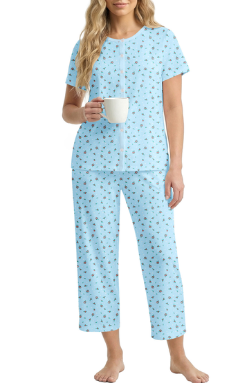 UVN Womens Pajama Sets Short Sleeve Button Down Tops and Capri Pants 2 Piece Outfit Soft Pjs Sleepwear Loungewear with Pockets