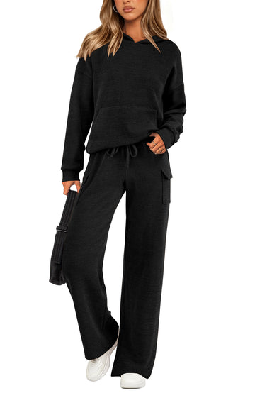 UVN Two Piece Sets for Women Fall Casual Lounge Outfits Long Sleeve Hoodies Tops and Cargo Pants Tracksuits with Pockets
