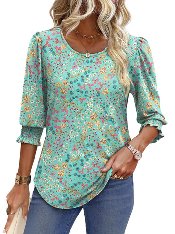 UVN Summer Blouses for Women 3/4 Sleeve Shirts Ladies Casual Crew Neck Womens Tunic Tops