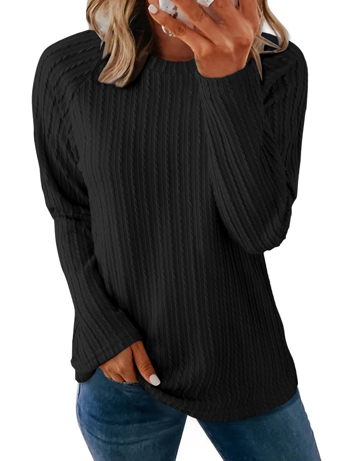 UVN Sweatshirts For women Long Sleeve Shirts Ladies Fall Crewneck Pullovers Casual Knit Tops
