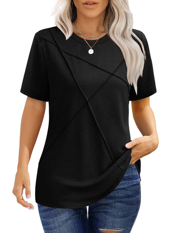 UVN Blouses for Women Summer Short Sleeve Shirts Casual Crew Neck Pleated Tunic Tops