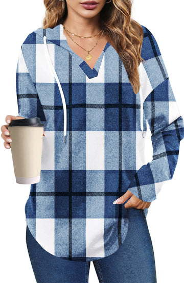 UVN Fall Hoodies for Women Long Sleeve V Neck Hooded Sweatshirts Ladies Loose Casual Drawstring Pullover Tops