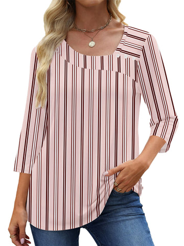 UVN Summer Square Neck Blouses for Women 3/4 Sleeve Shirt Ladies Dressy Casual Button Tunic Tops