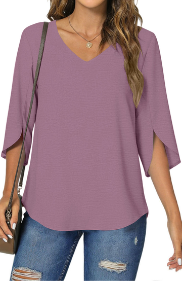 UVN Womens Blouses 3/4 Sleeve V Neck Summer Shirts for Women Chiffon Dressy Casual Tunic Tops
