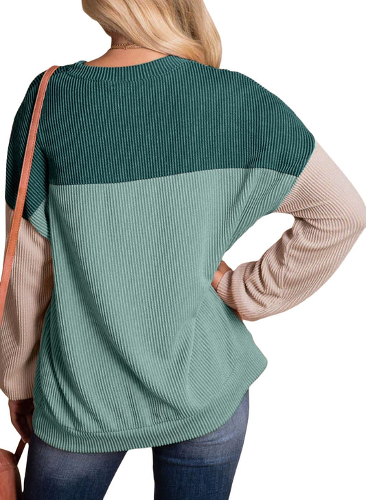 UVN Sweatshirts for Women Crewneck Casual Long Sleeve Blouse Color Block Loose Tops