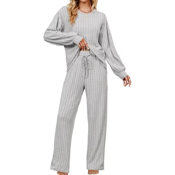 UVN Pajama Sets for Women Long Sleeve Lounge Set Ribbed Knit Sleepwear 2 Piece Pjs Soft Loungewear with Pockets