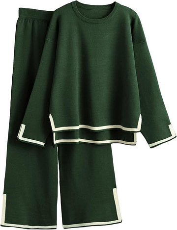 UVN Lounge Sets for Women Casual 2 Piece Outfits Fall Long Sleeve Tops and Wide Leg Pants Loungewear Pajamas Sets with Pockets