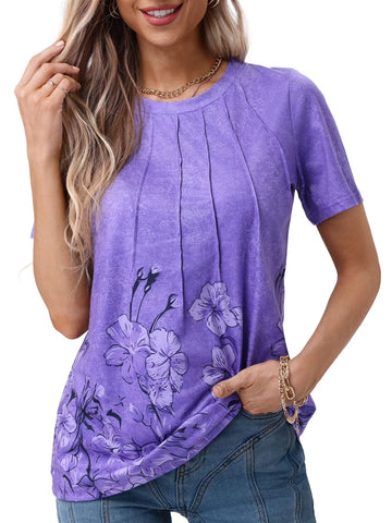 UVN Blouses for Women Summer Pleated Shirts Dressy Casual Short Sleeve Tunic Tops