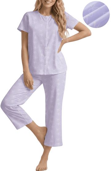 UVN Womens Pajama Sets Short Sleeve Button Down Tops and Capri Pants 2 Piece Outfit Soft Pjs Sleepwear Loungewear with Pockets