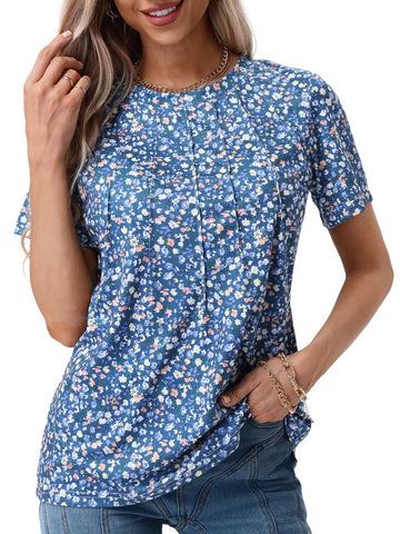 UVN Blouses for Women Summer Pleated Shirts Dressy Casual Short Sleeve Tunic Tops