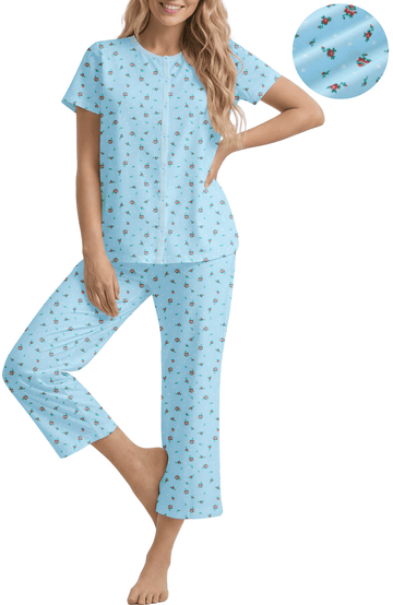UVN Womens Pajama Sets Short Sleeve Button Down Tops and Capri Pants 2 Piece Outfit Soft Pjs Sleepwear Loungewear with Pockets