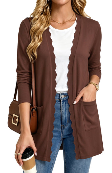 UVN Cardigan Sweater for Women Fall Long Sleeve Open Front Tops Ladies Casual Lightweight Soft Knit Coats with Pockets