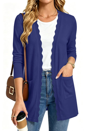 UVN Cardigan Sweater for Women Fall Long Sleeve Open Front Tops Ladies Casual Lightweight Soft Knit Coats with Pockets