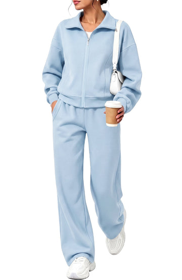UVN Two Piece Sets for Women Fall Winter Fashion Tracksuit Outfits Lapel Long Sleeve Zip Up Tops and Pants Lounge Sets