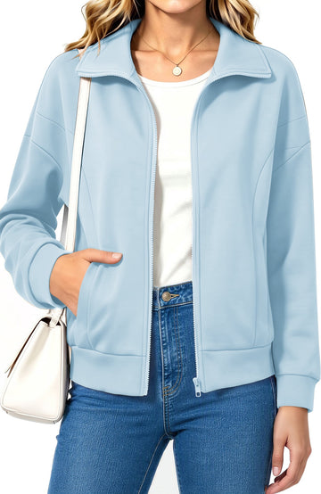 UVN Sweatshirts Jackets for Women Long Sleeve Lapel Zip Up Coats Ladies Trendy Fall Casual Outerwear Tops with Pockets