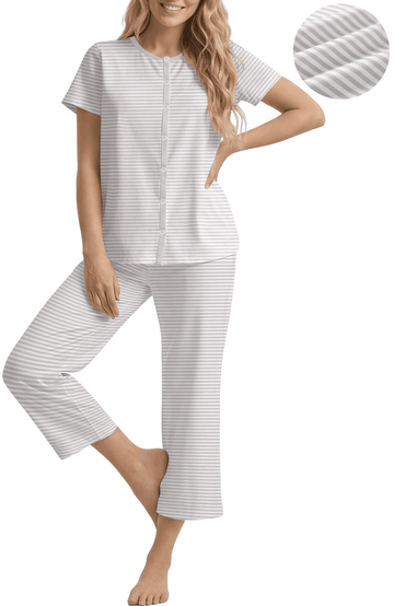 UVN Womens Pajama Sets Short Sleeve Button Down Tops and Capri Pants 2 Piece Outfit Soft Pjs Sleepwear Loungewear with Pockets