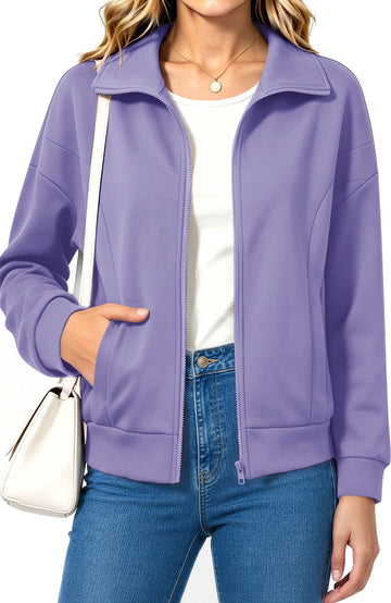 UVN Sweatshirts Jackets for Women Long Sleeve Lapel Zip Up Coats Ladies Trendy Fall Casual Outerwear Tops with Pockets