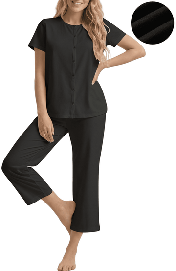 UVN Womens Pajama Sets Short Sleeve Button Down Tops and Capri Pants 2 Piece Outfit Soft Pjs Sleepwear Loungewear with Pockets