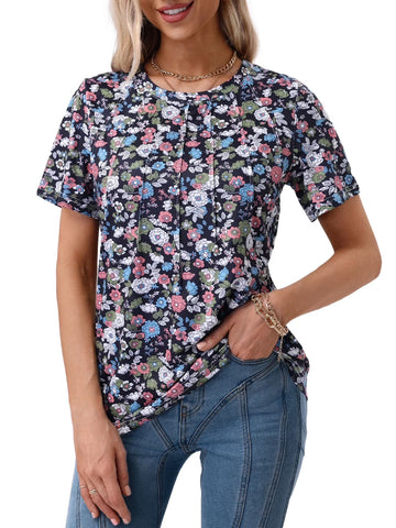 UVN Blouses for Women Summer Pleated Shirts Dressy Casual Short Sleeve Tunic Tops